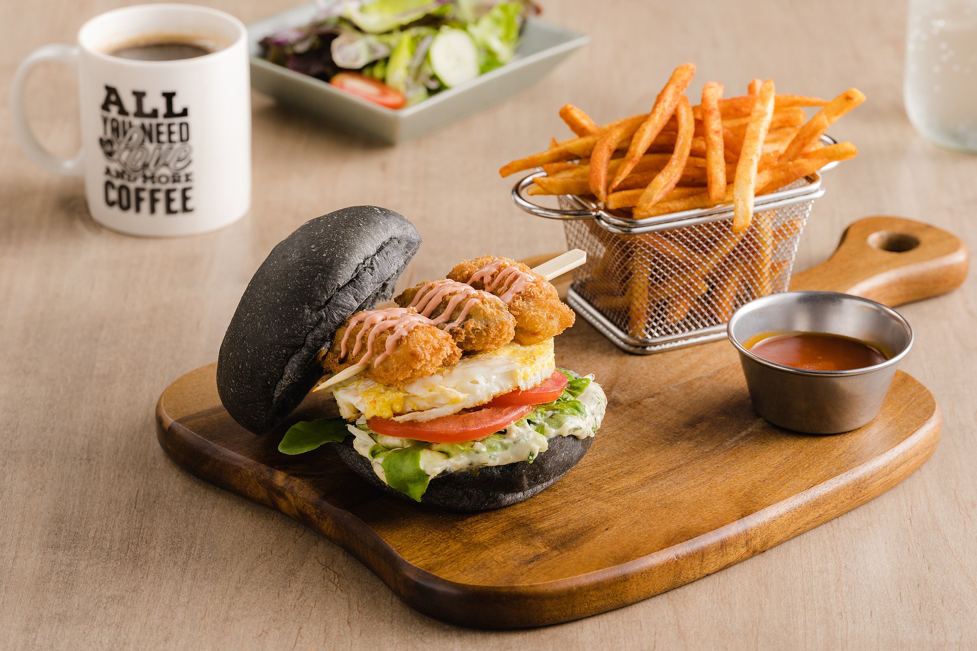Crispy Oyster Charcoal Burger at Buttermilk restaurant of amba Taipei Zhongshan hotel
