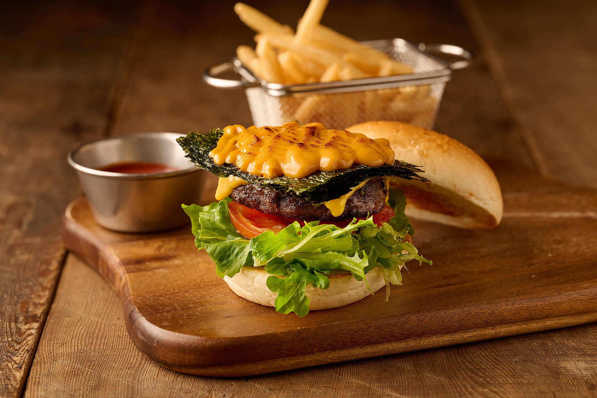 Wagyu Steak Burger with Uni Sauce at Buttermilk restaurant of amba Taipei Zhongshan hotel